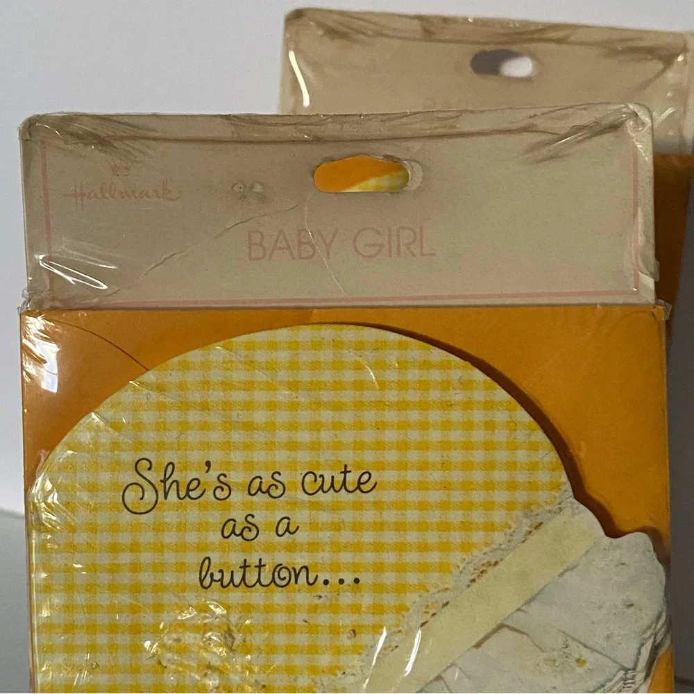 Vintage Hallmark Birth Announcements Sealed Pack Baby Girl Yellow Gingham Daisy